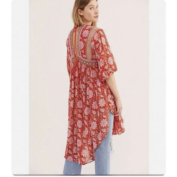 Free People moon child printed crochet inset colorful maxi top M - Picture 5 of 12